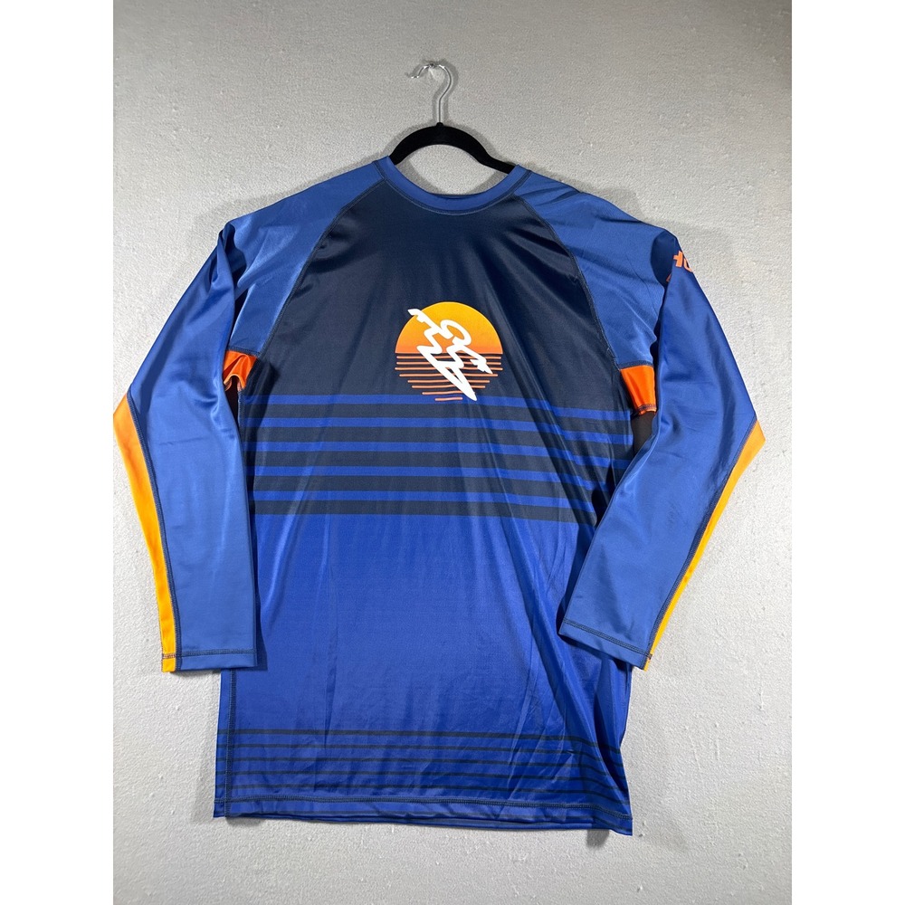 Da Hui Mens XXL Blue Orange Long Sleeve Rash Guard Surf Swim Shirt Hawaii Logo